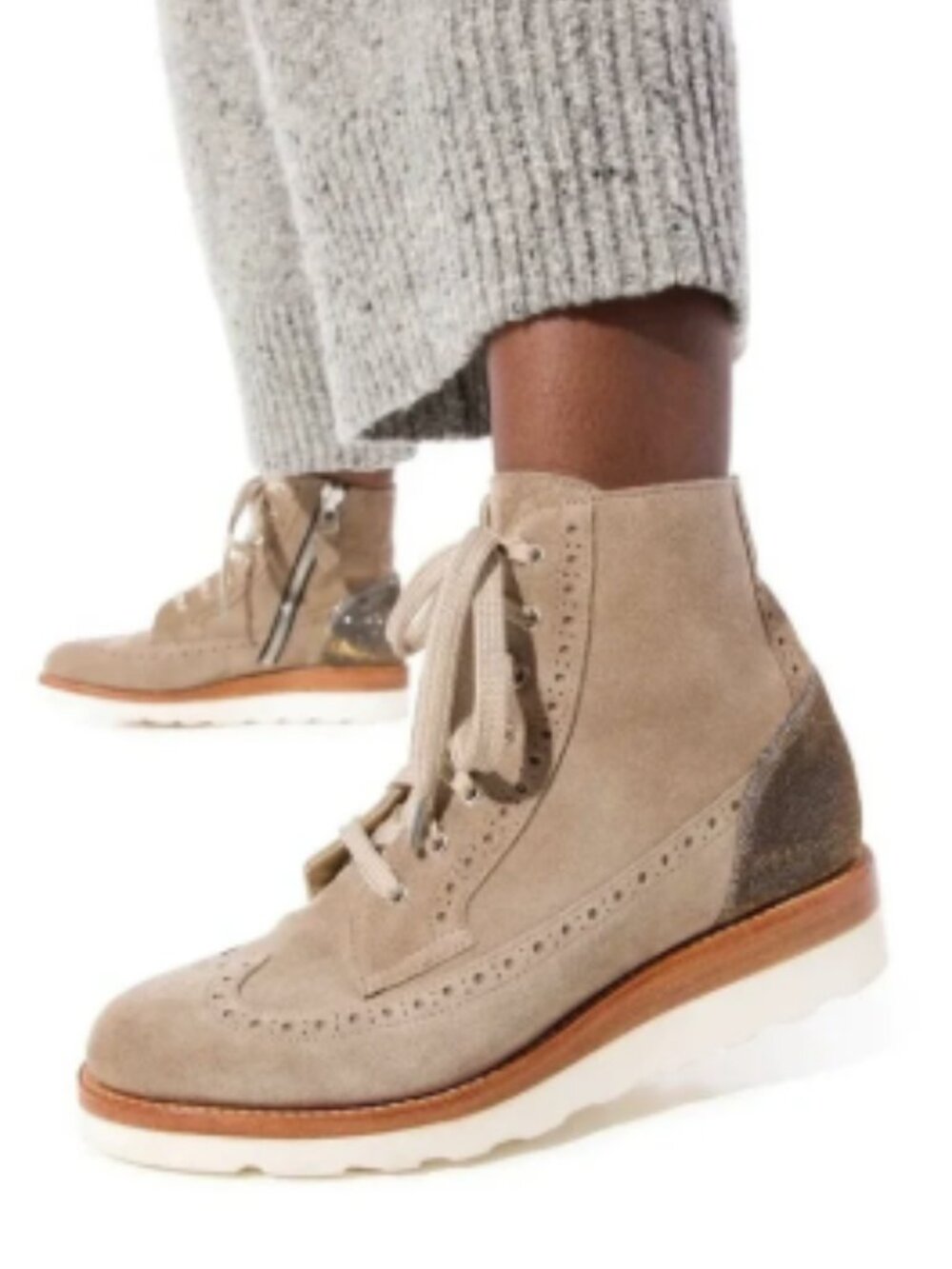 The Office of Angela Scott Mr. Harrison Metallic Heel Tan Suede Lace Up Boots 39